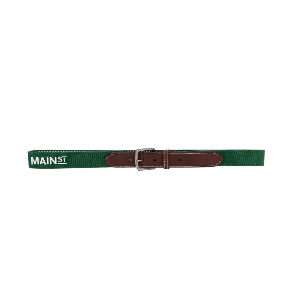 J.T. Spencer Leather Canvas Embroidered Green Belt Size 38